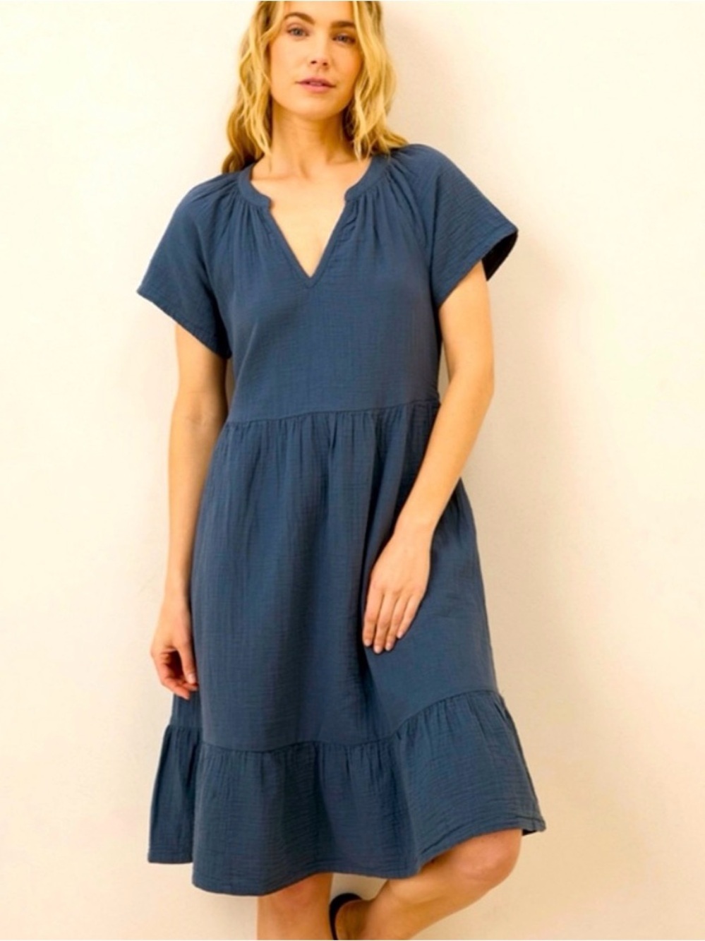 Pact Coastal Double Gauze Breezy Dress French Navy Size XS